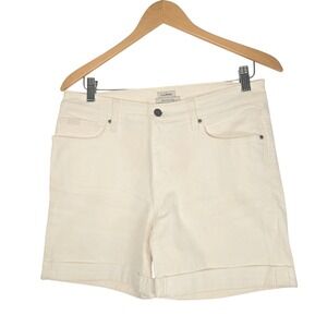 LL Bean Womens Favorite Fit White Denim Jean Shorts Size 8 Cuffed